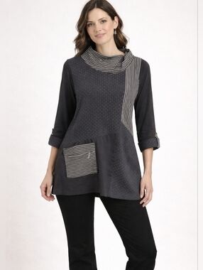 Vintage Moonlight Y &S Fashion Design Black & White Patchwork Women's Tunic